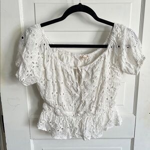 Hem & Thread Ivory Eyelet Peplum Blouse